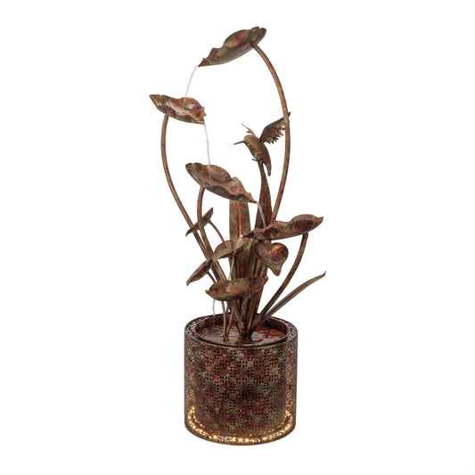 Melrose International Cascading Iron Hummingbird and Leaf Fountain 42"H