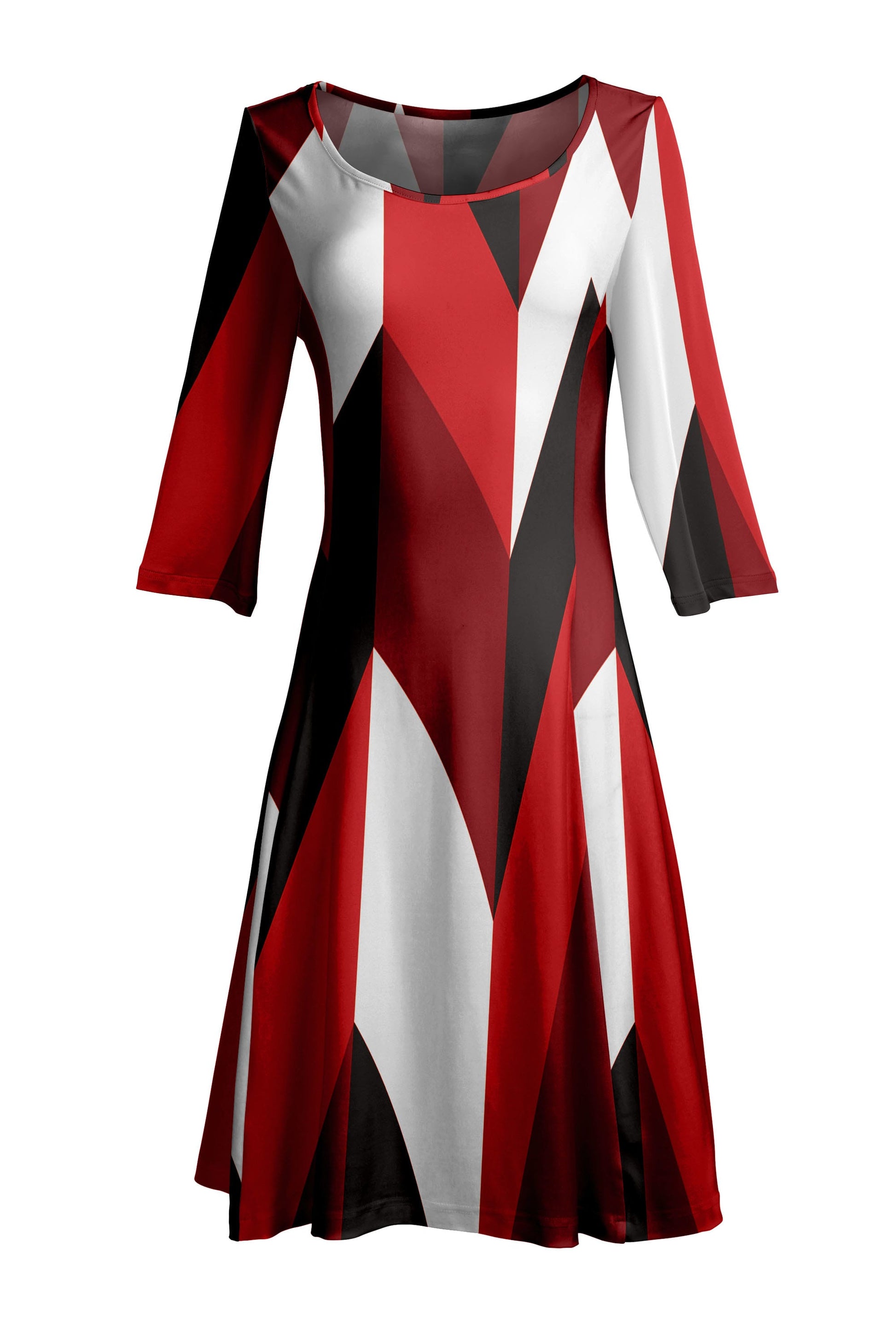 Lily by Firmiana Women’s ¾ Sleeve Fit-and-Flare Dress Red, Black & White Geometric Red, Black & White Geometric / XS