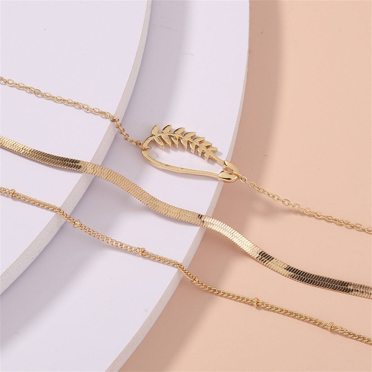 Goldtone Botany Charm Cable Chain Bracelet Set