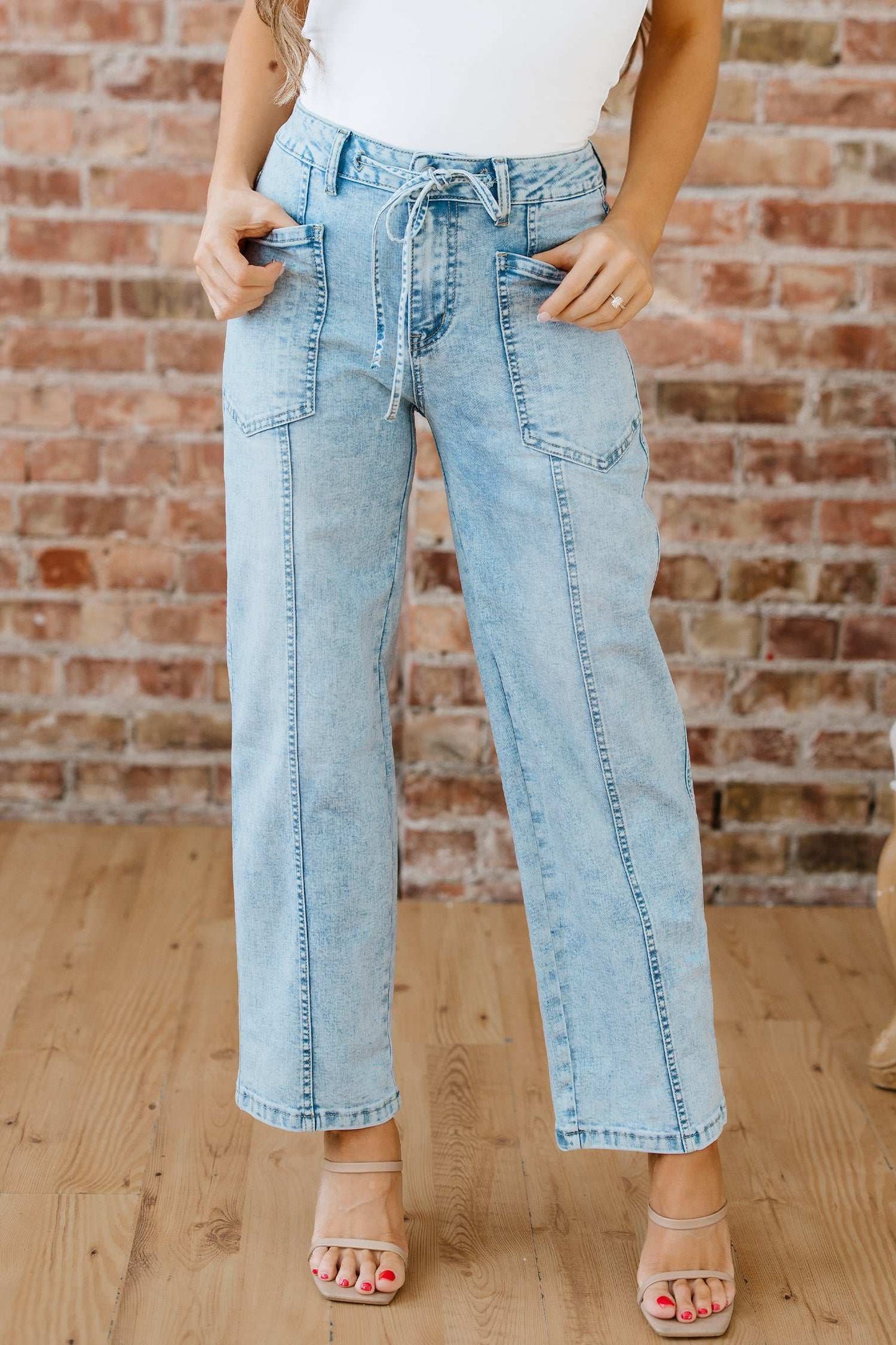 Ivory Detail Drawstring Barrel Jeans - Myosotis / 10