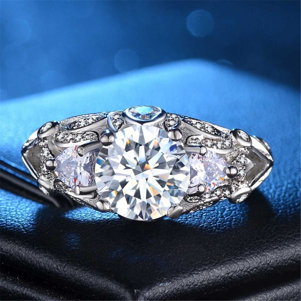 Cubic Zirconia & Crystal Silvertone Floral-Accent Prong Ring-1