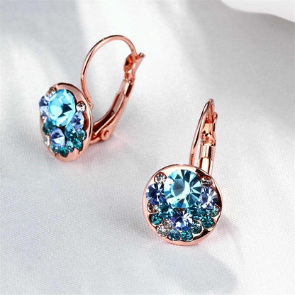 Blue Cubic Zirconia & Rose Goldtone Huggie Earrings
