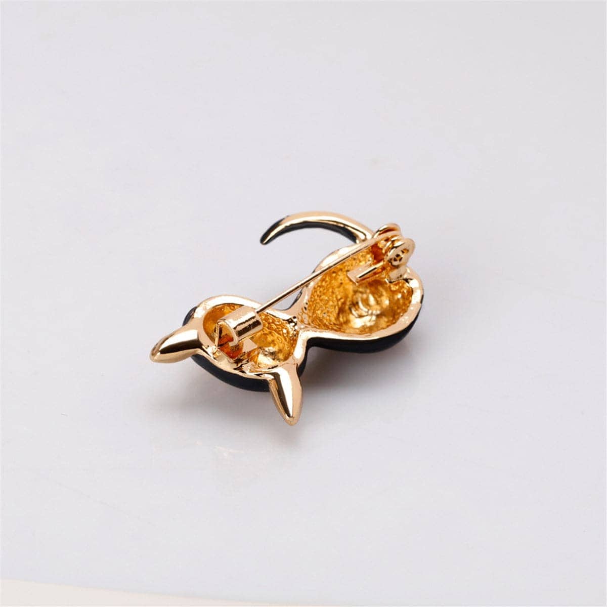 Green Cubic Zirconia & Goldtone Kitty Brooch