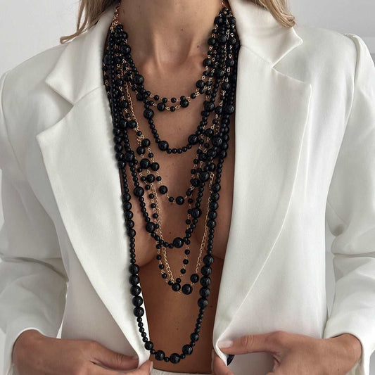 Black Resin & Goldtone Multi-Strand Statement Necklace