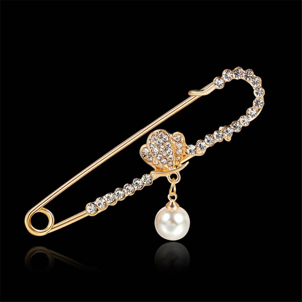 Cubic Zirconia & Goldtone Safety Pin Brooch