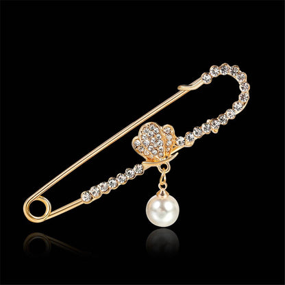 Cubic Zirconia & Goldtone Safety Pin Brooch