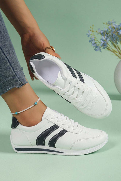 Isabella Lace up Flat Shoes - White / 6