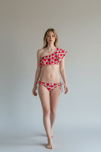 Christian Audigier The Ruffle One-Shoulder Bikini Red Print BMS062-4188