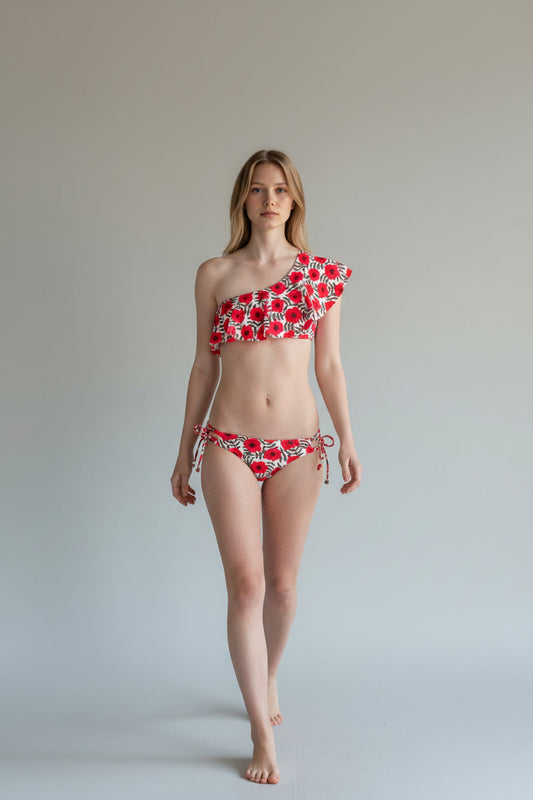Christian Audigier The Ruffle One-Shoulder Bikini Red Print BMS062-4188