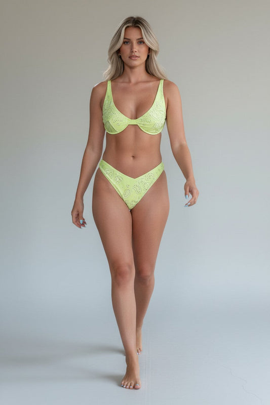 Christian Audigier 2 Piece Bra and Contoured Bikini Style Swimwear Ca-10178 Grn