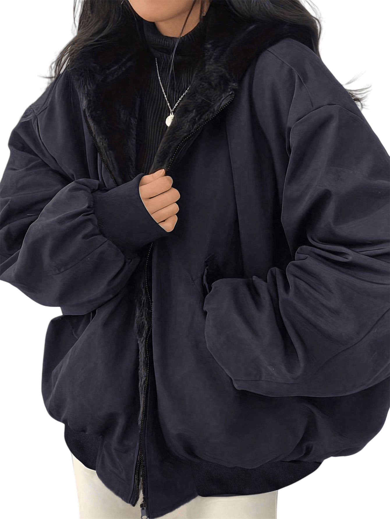 Chic YC Women' Oversized Fleece-Lined Hooded Puffer Jacket Winter