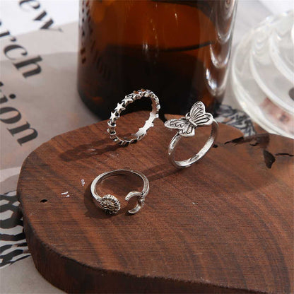 Silvertone Celestial Bypass Ring Set