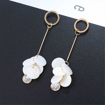 Cubic Zirconia & Shell Disks Drop Earrings
