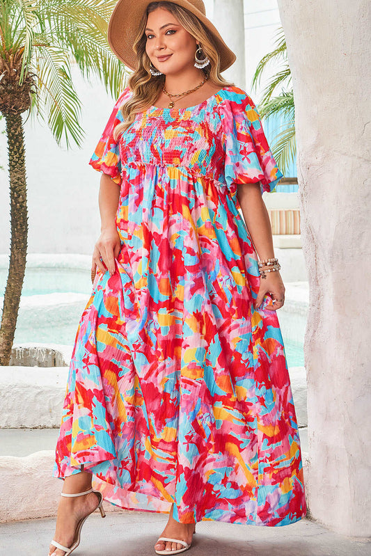 Threaded Pear Rachel Plus Size Puff Sleeve Square Neck Dress