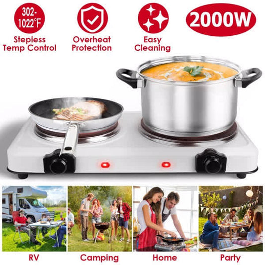 InQ Boutique Electric Hot Plate for CookingElectric Cooktop 2 Burner2000W Portable Electric StoveGlass Cooktop Stepless Temperature AdjustmentsCountertop Cooktop for DormCompatible with All Cookware - Orange