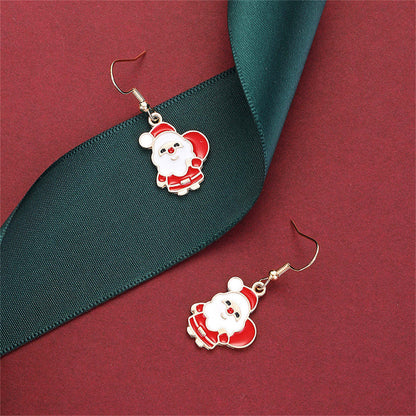 Red & Goldtone Santa Claus with Gifts Drop Earrings