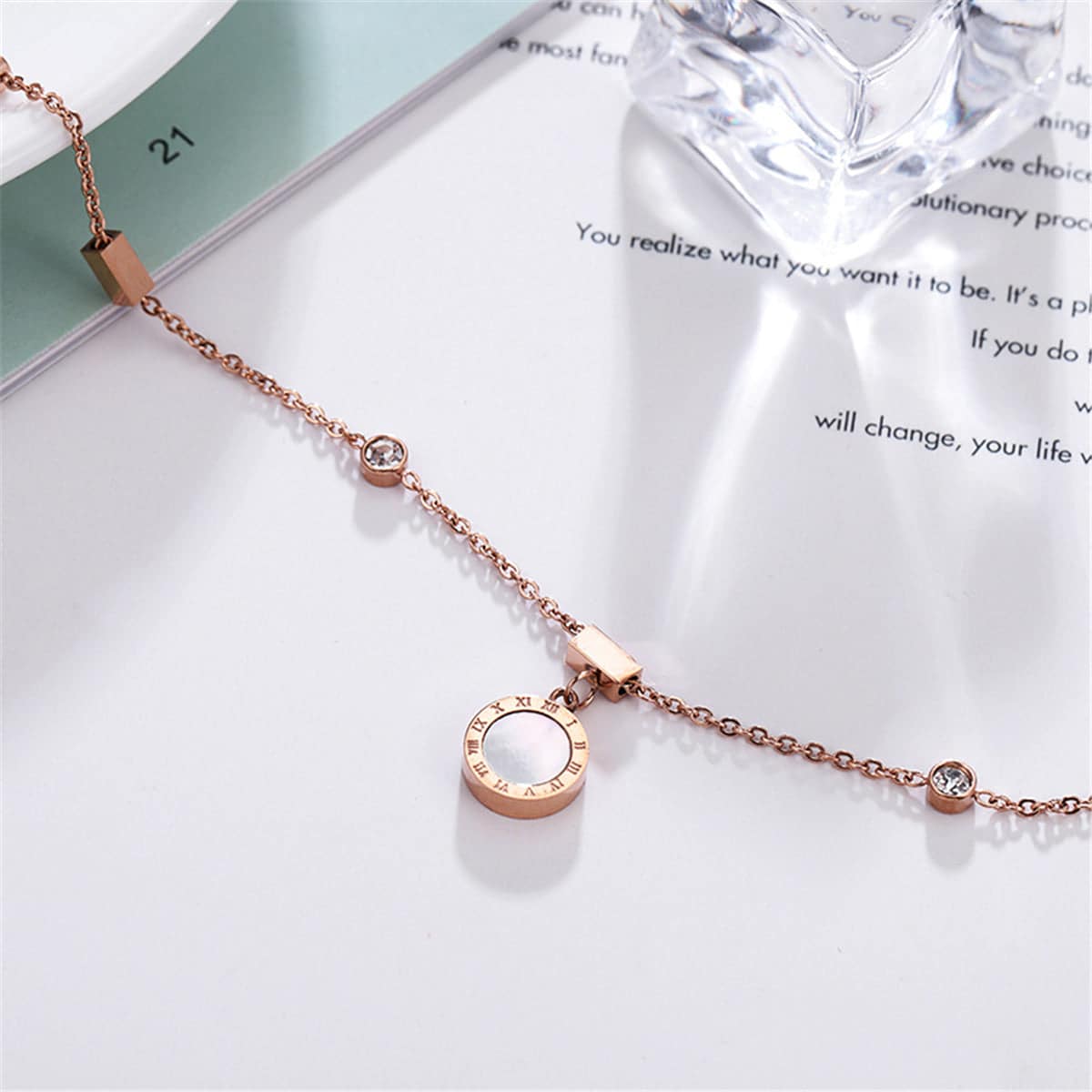 Rose Goldtone Roman Numeral Charm Anklet