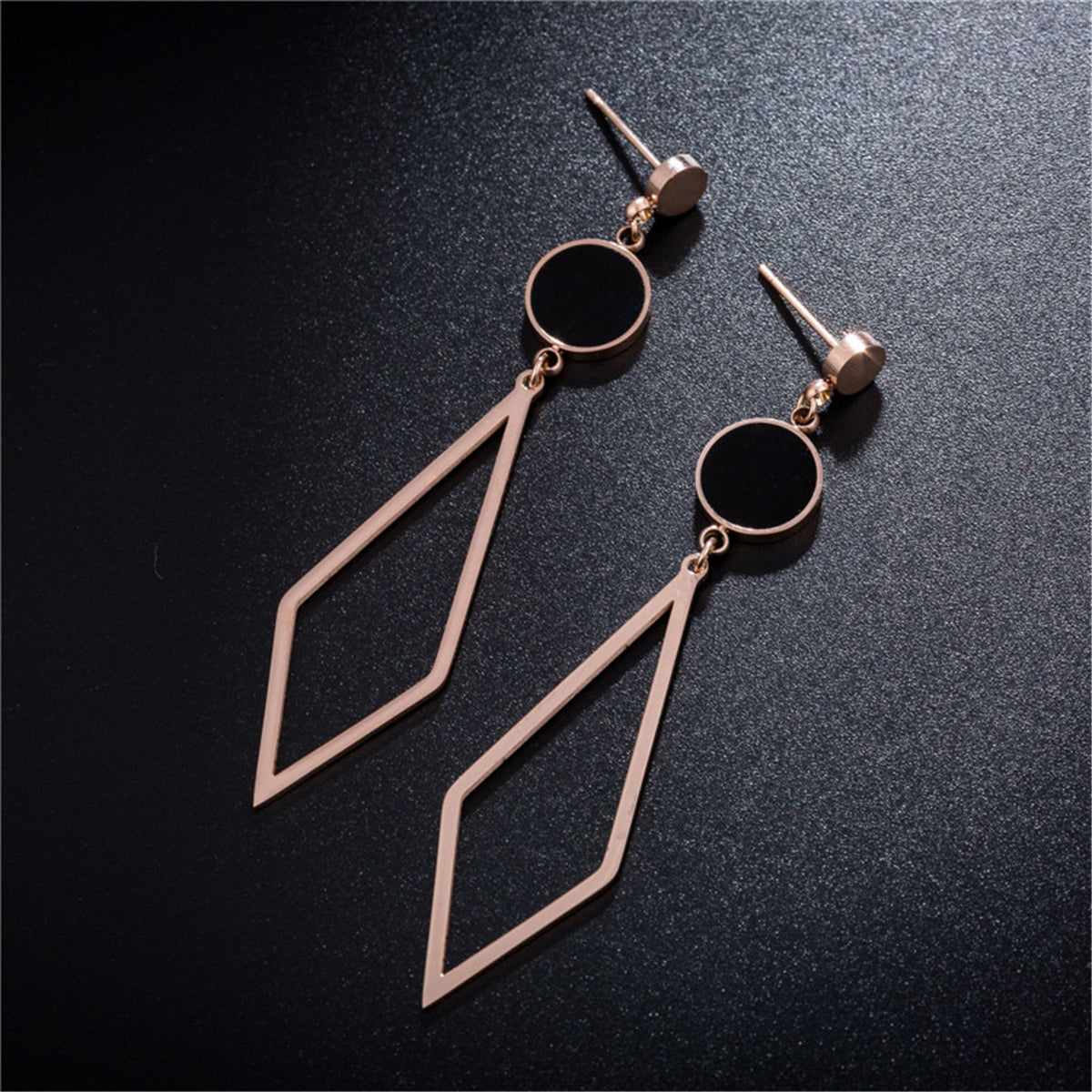 Black & Rose Goldtone Rhombus Drop Earring