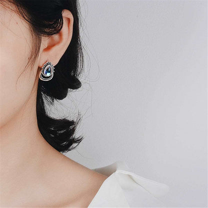 Iridescent Opal & Silvertone Pear Cut Stud Earrings