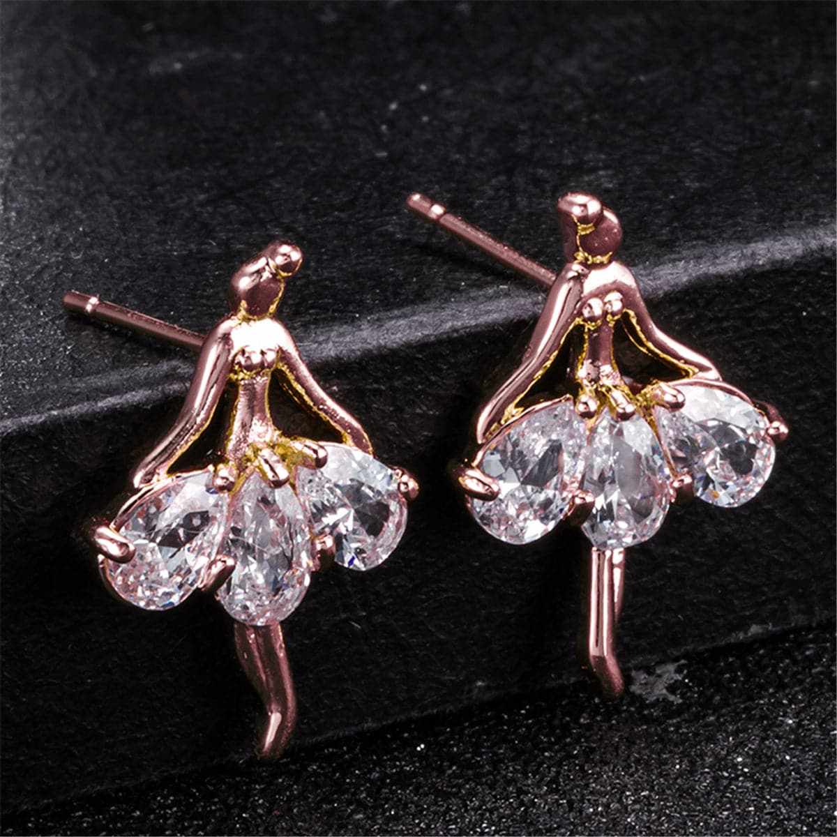 Crystal & Rose Goldtone Ballerina Stud Earrings