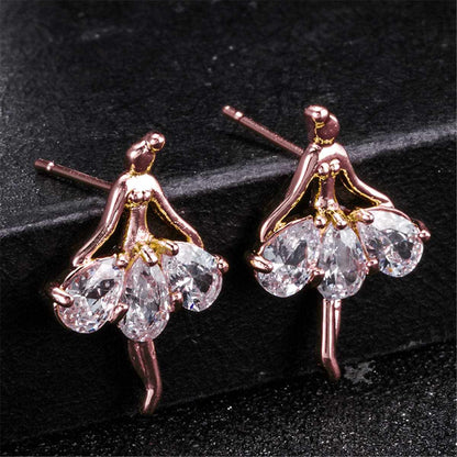 Crystal & Rose Goldtone Ballerina Stud Earrings