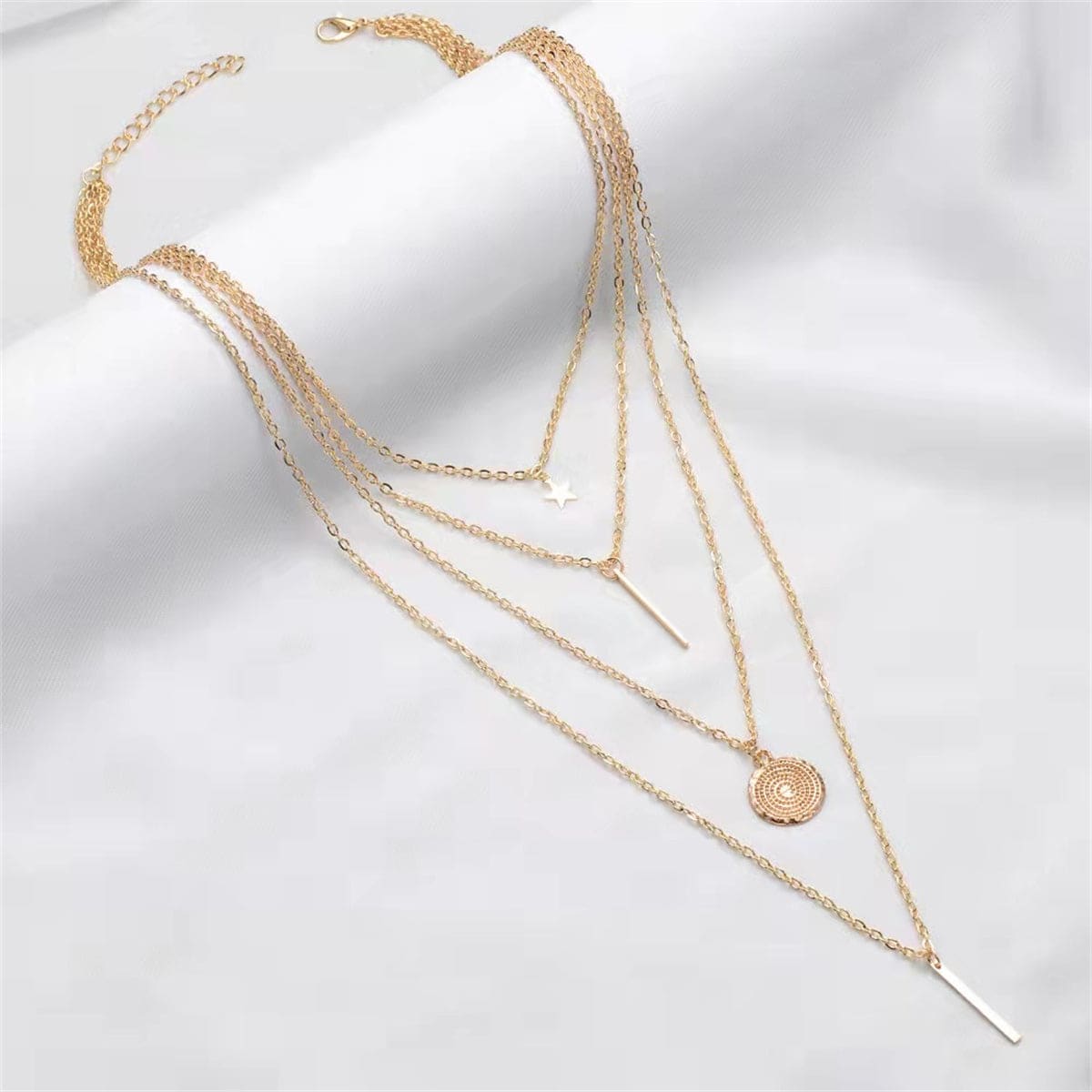 Goldtone Bar & Star Layered Pendant Necklace