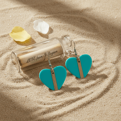 Light Blue Resin & Wood Silvertone Heart Hook Earrings