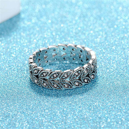 Cubic Zirconia & Silvertone Leaves Band Ring-1