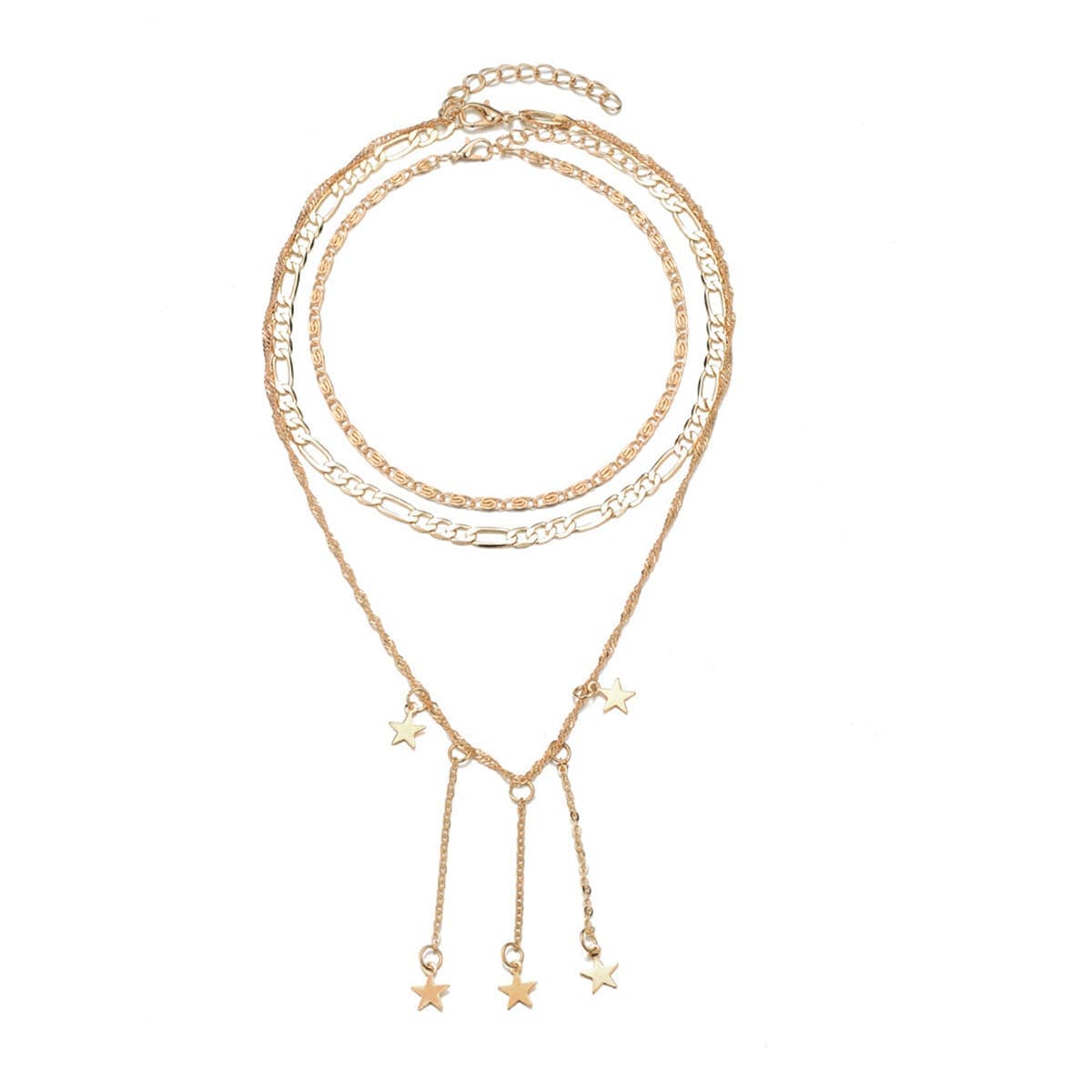 Goldtone Star Tassel Layered Pendant Necklace