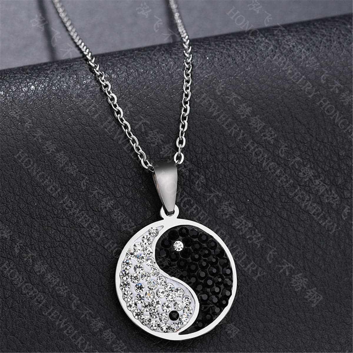 Cubic Zirconia & Silvertone Yin & Yang Pendant Necklace
