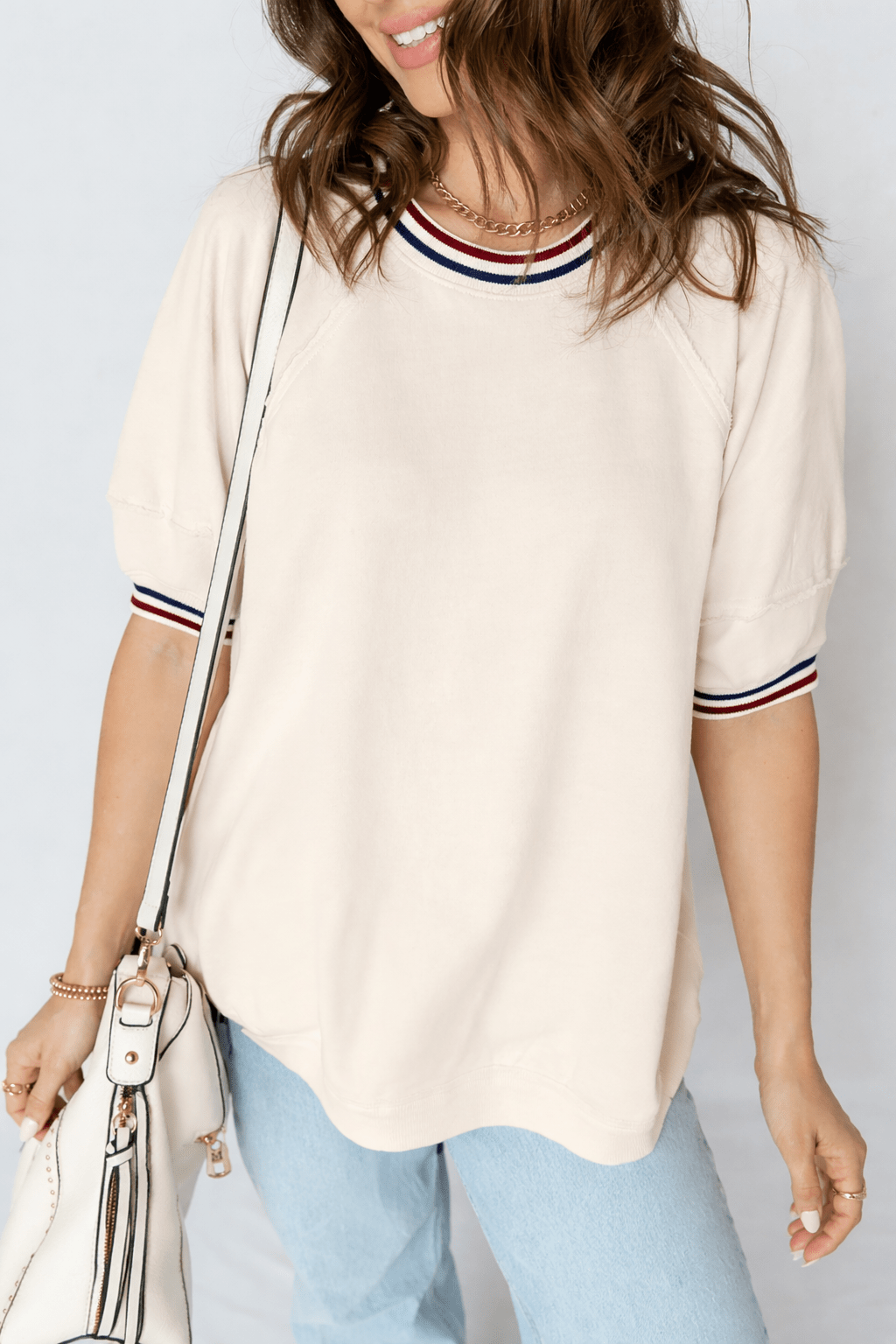 Haisley Sleeve Loose Tunic Top - Beige / L - 12/14