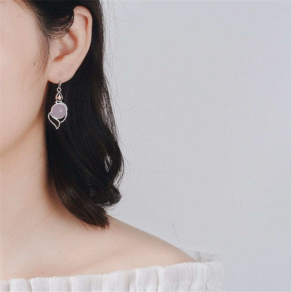 Pink Cat's Eye & Red Crystal Silvertone Drop Earrings