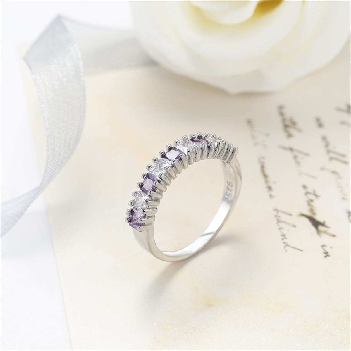 Purple Crystal Princess-Cut Line Ring