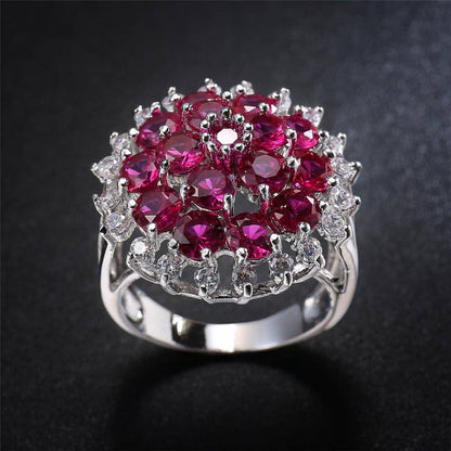 Red Corundum & Cubic Zirconia Flower Ring-2