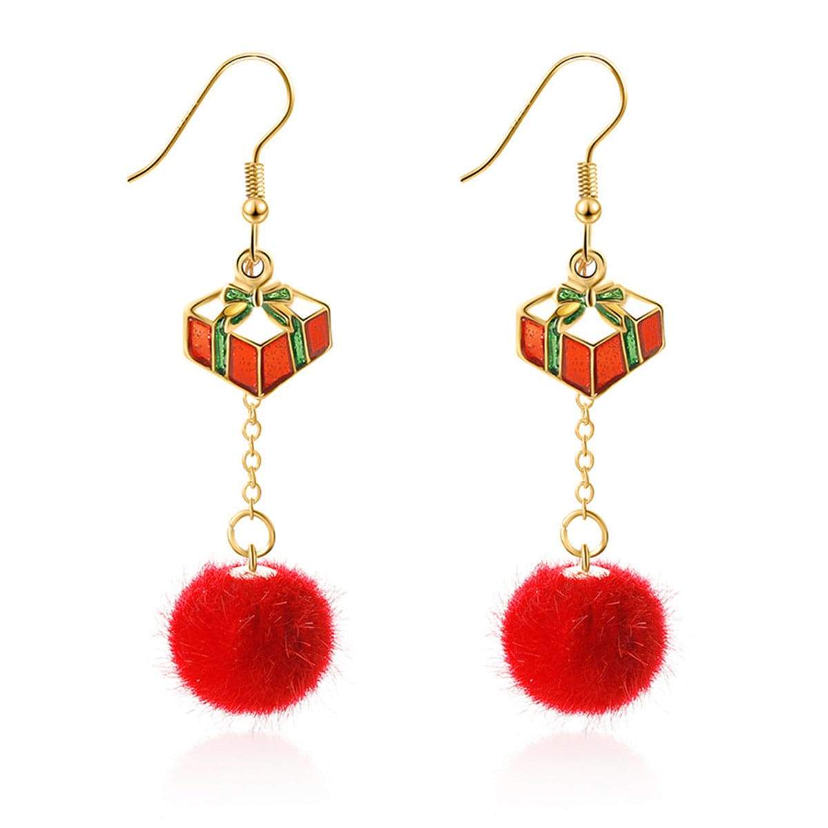 Red Enamel & Goldtone Pom-Pom Gift Drop Earrings