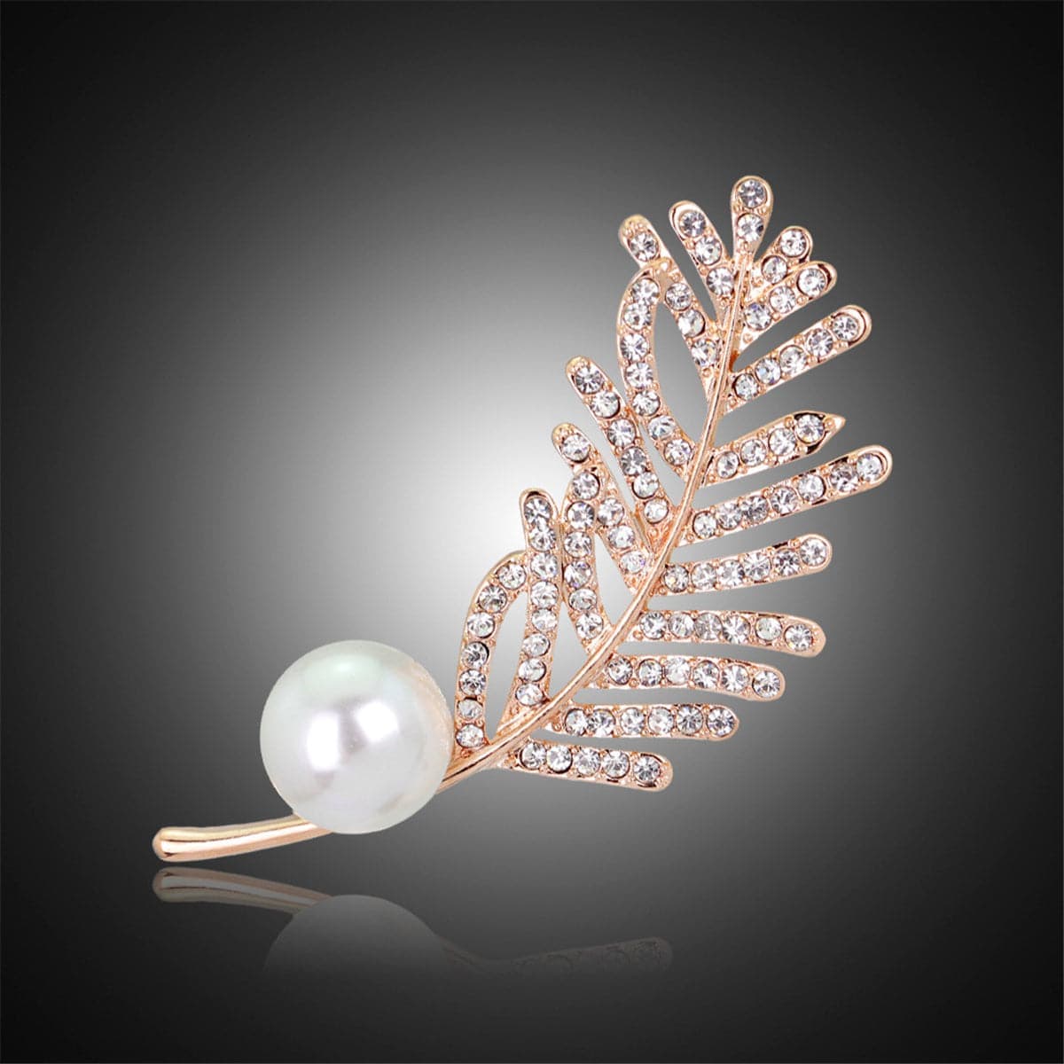 Cubic Zirconia & Pearl Goldtone Leaf Brooch