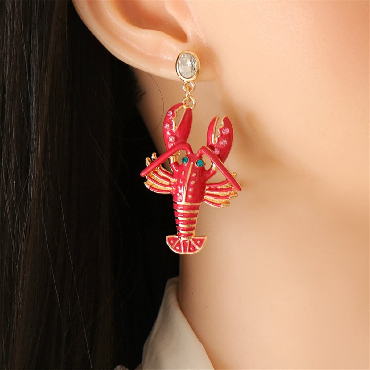 Cubic Zirconia & Enamel Goldtone Lobster Drop Earrings