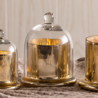 6 in Gold Harvest Mercury Glass Jar with Cloche Candle Holder Decorative Accent