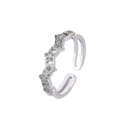 Cubic Zirconia & Silvertone Linked Star Open Band Ring