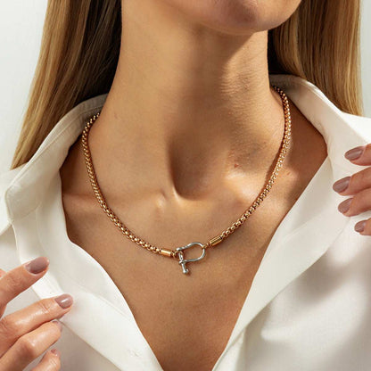 Two Tone U-Shape Pendant Necklace