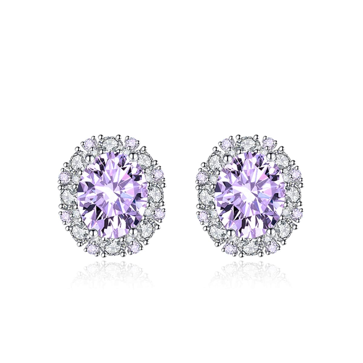 Cubic Zirconia & Purple Crystal Oval Stud Earrings