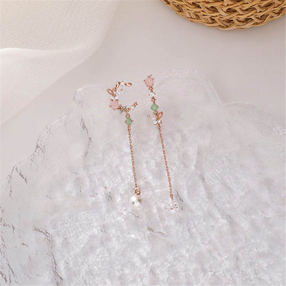 Crystal & Pearl Rose Goldtone Asymmetrical Butterfly Moon Drop Earrings