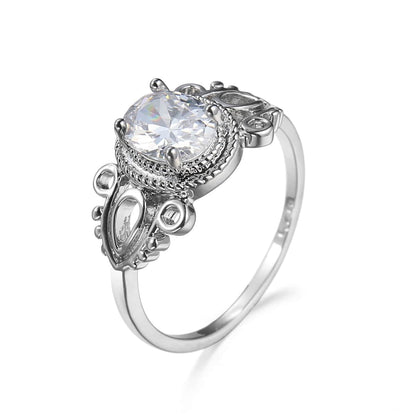 Crystal & Silvertone Openwork Milgrain Oval-Cut Ring-1