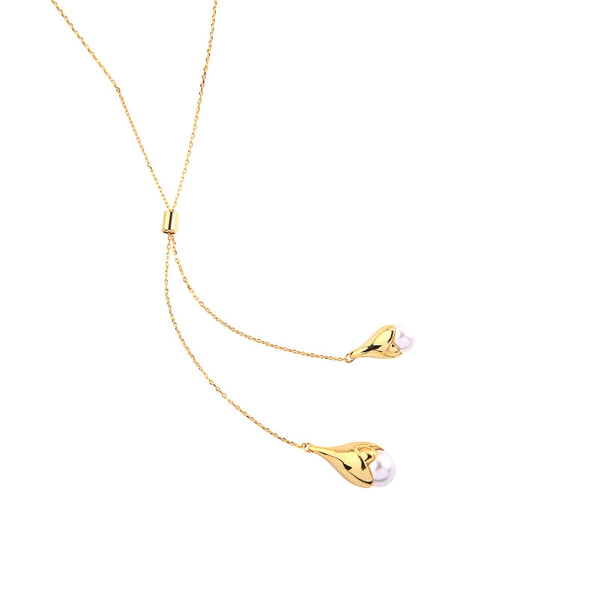 Pearl & Goldtone Double Drop Pendant Necklace