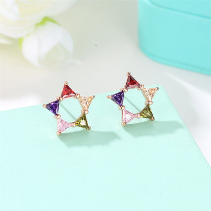 Multicolor Crystal & Rose Goldtone Triangle Star Stud Earrings