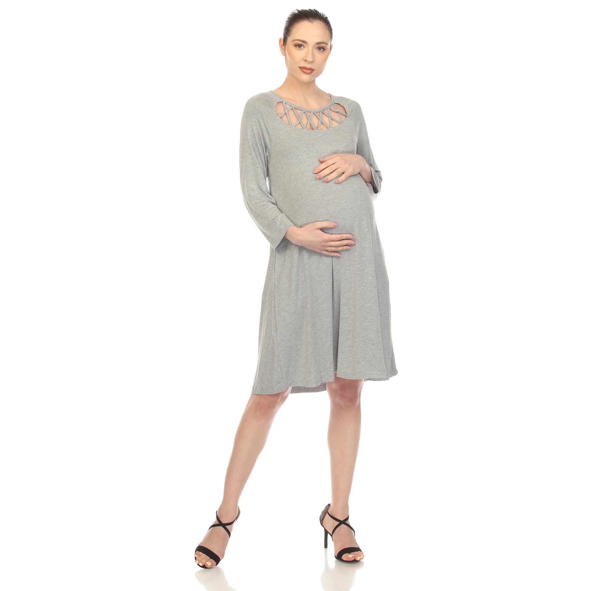 White Mark Women's Maternity Crisscross Neckline Swing Dress, Grey, XL