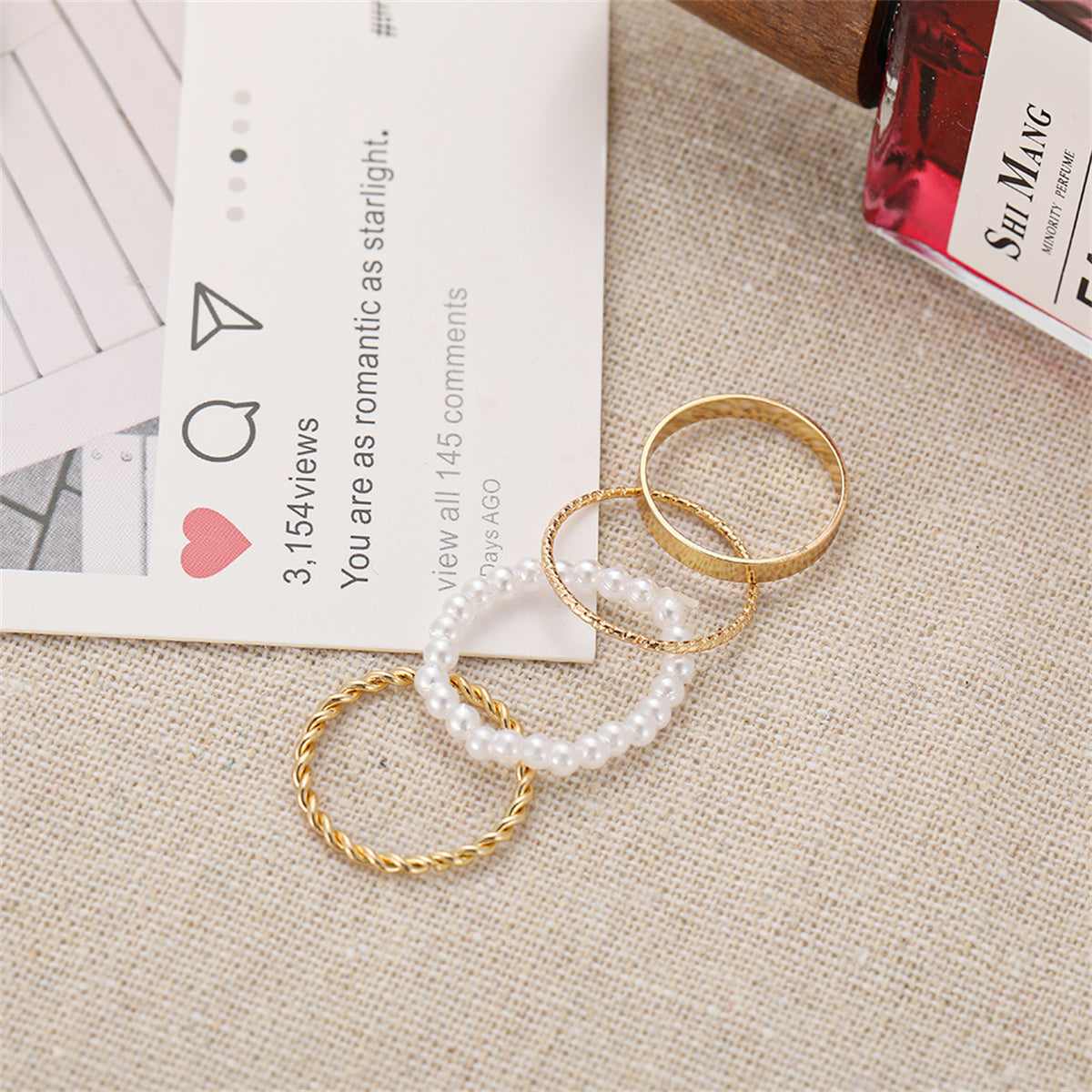 Pearl & Goldtone Band Ring Set