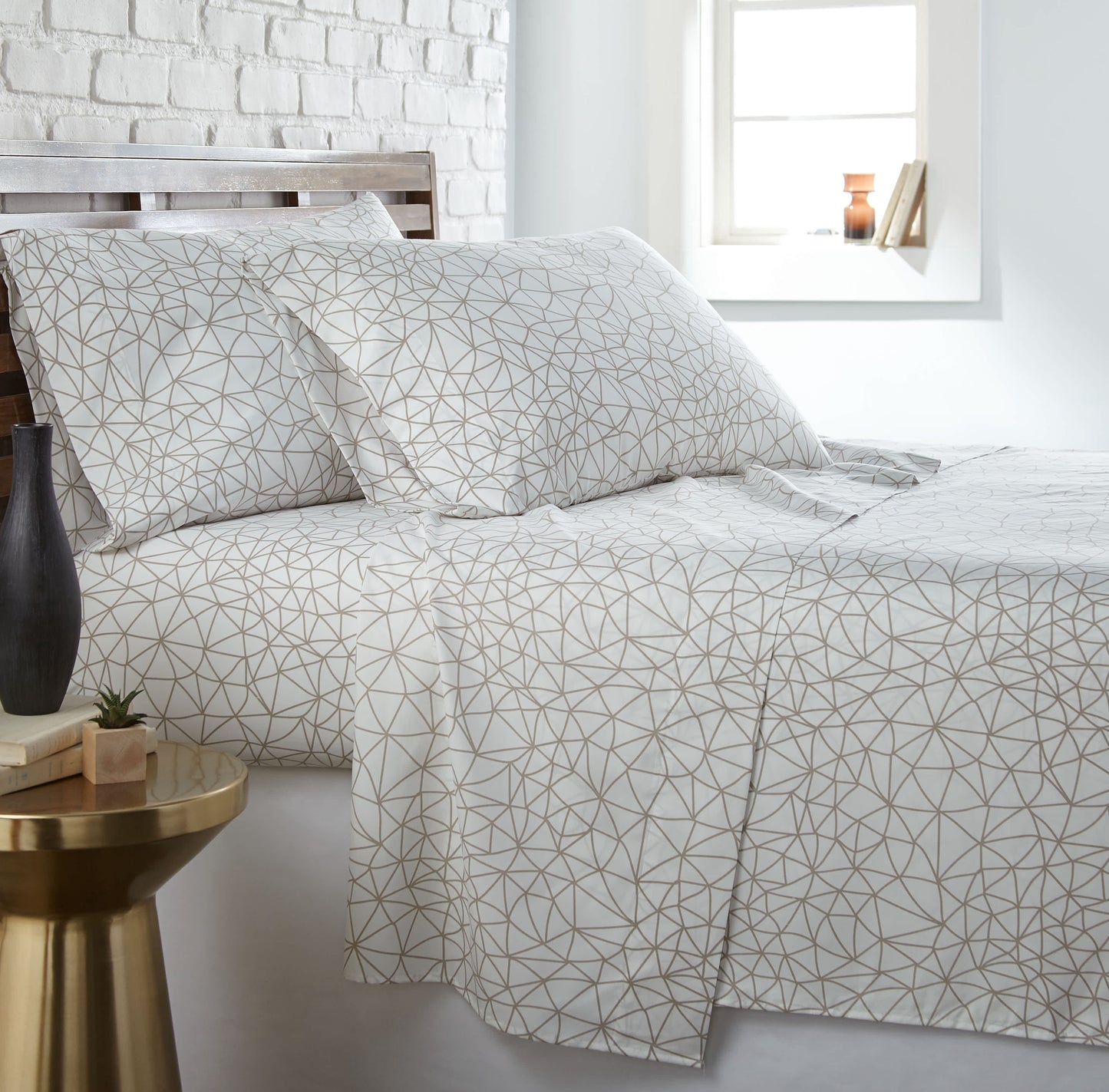 Geometric Maze - White and Taupe-