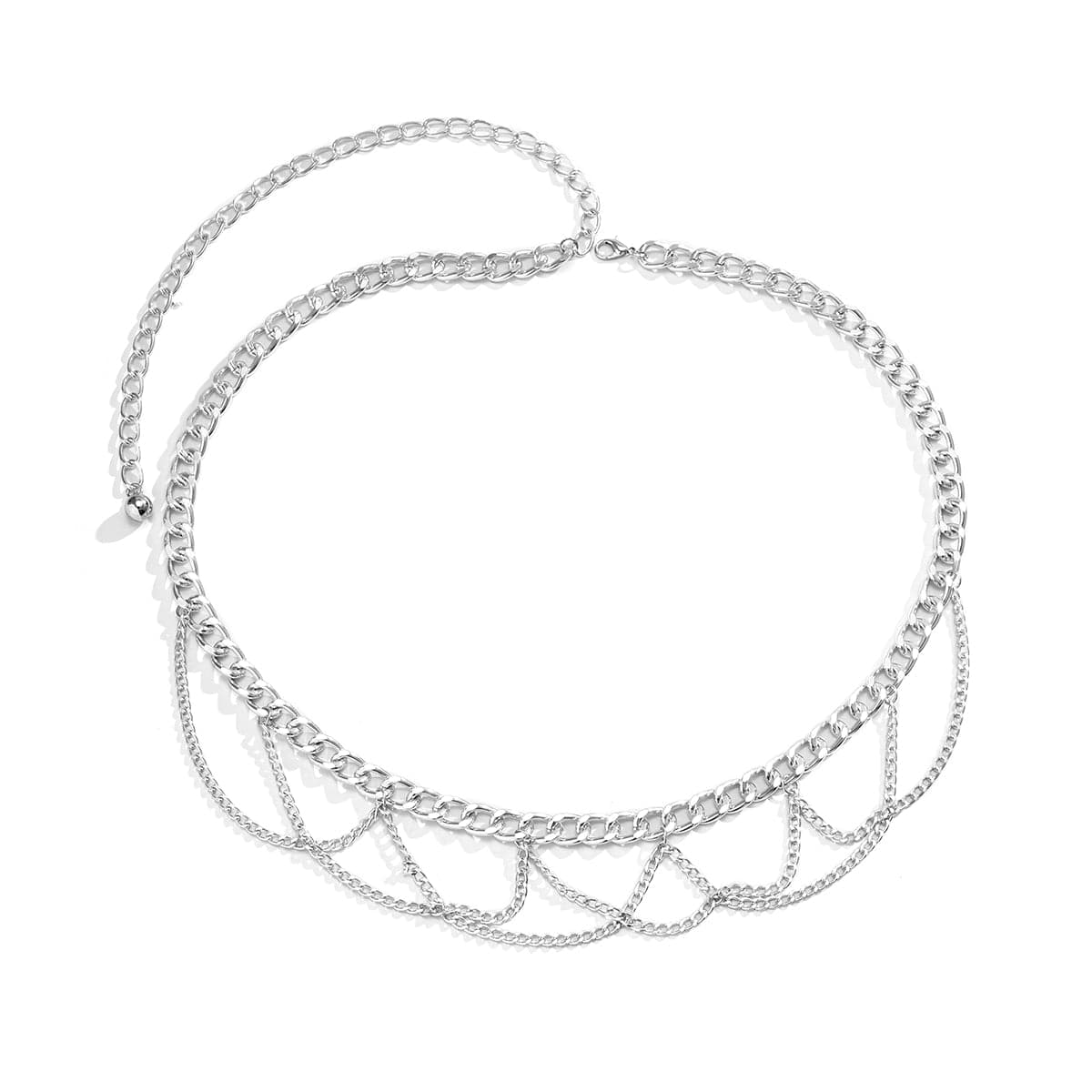 Silvertone Layered Curb Chain Waist Belt