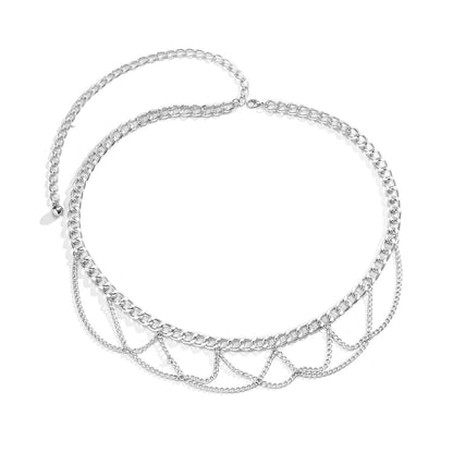 Silvertone Layered Curb Chain Waist Belt